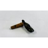 2 ANTIQUE TREEN WHISTLES.