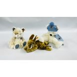 A GROUP OF 3 STEIFF SOFT TOYS TO INCLUDE MIAU CAT 8447, TEDDY 690266 & DORMILI RABBIT 80050.