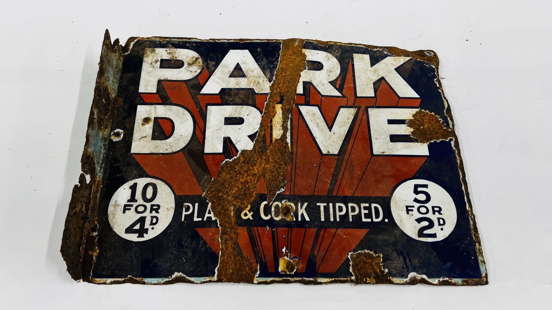 AN ORIGINAL VINTAGE DOUBLE SIDED ENAMEL SIGN "PARK DRIVE" PLAIN & CORK TIPPED (SIGNS OF EXTENSIVE - Image 8 of 13