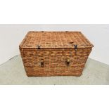 A LARGE WICKER TWO HANDLED BASKET - W 90 X D 55 X H 55CM.