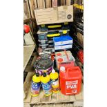 A QUANTITY FITTINGS AND FIXINGS IN CARRY CASES, ALONG WITH SANDPAPER, PVA GLUE,