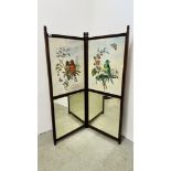 A MAHOGANY TWO FOLD ANTIQUE SCREEN,