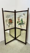 A MAHOGANY TWO FOLD ANTIQUE SCREEN,