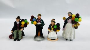 A GROUP OF 4 ROYAL DOULTON BALLOON SELLERS FIGURES INCLUDING THE BALLOON MAN, BALLOON BOY,