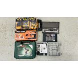 A GROUP OF WORKSHOP TOOLS TO INCLUDE 4 IN 1 POWER SHARPENER, POWERFIX TAP AND DIE SET,