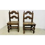 A PAIR OF 17TH CENTURY JOINED OAK CHAIRS.