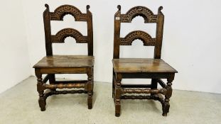 A PAIR OF 17TH CENTURY JOINED OAK CHAIRS.