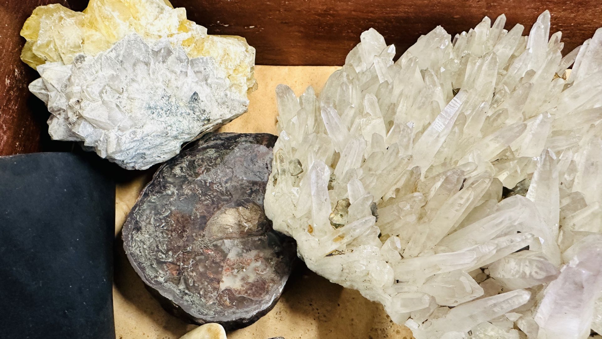 TABLE TOP DISPLAY CASE CONTAINING COLLECTION OF CRYSTAL AND ROCK SPECIMENS. - Image 7 of 9