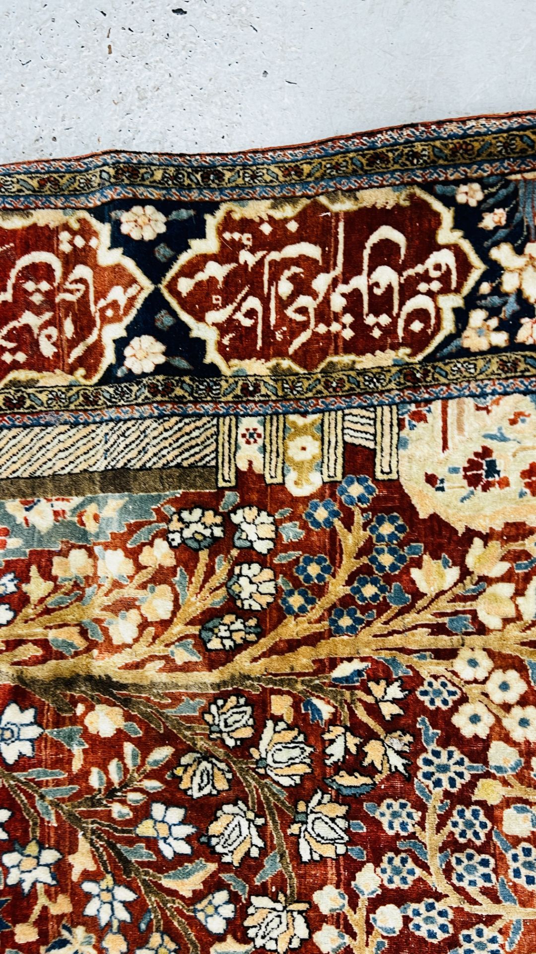 A PERSIAN DESIGN RUG DECORATED WITH SPRAYS OF FLOWERS AND DEER AND ARABIC INSCRIPTIONS, - Image 15 of 32