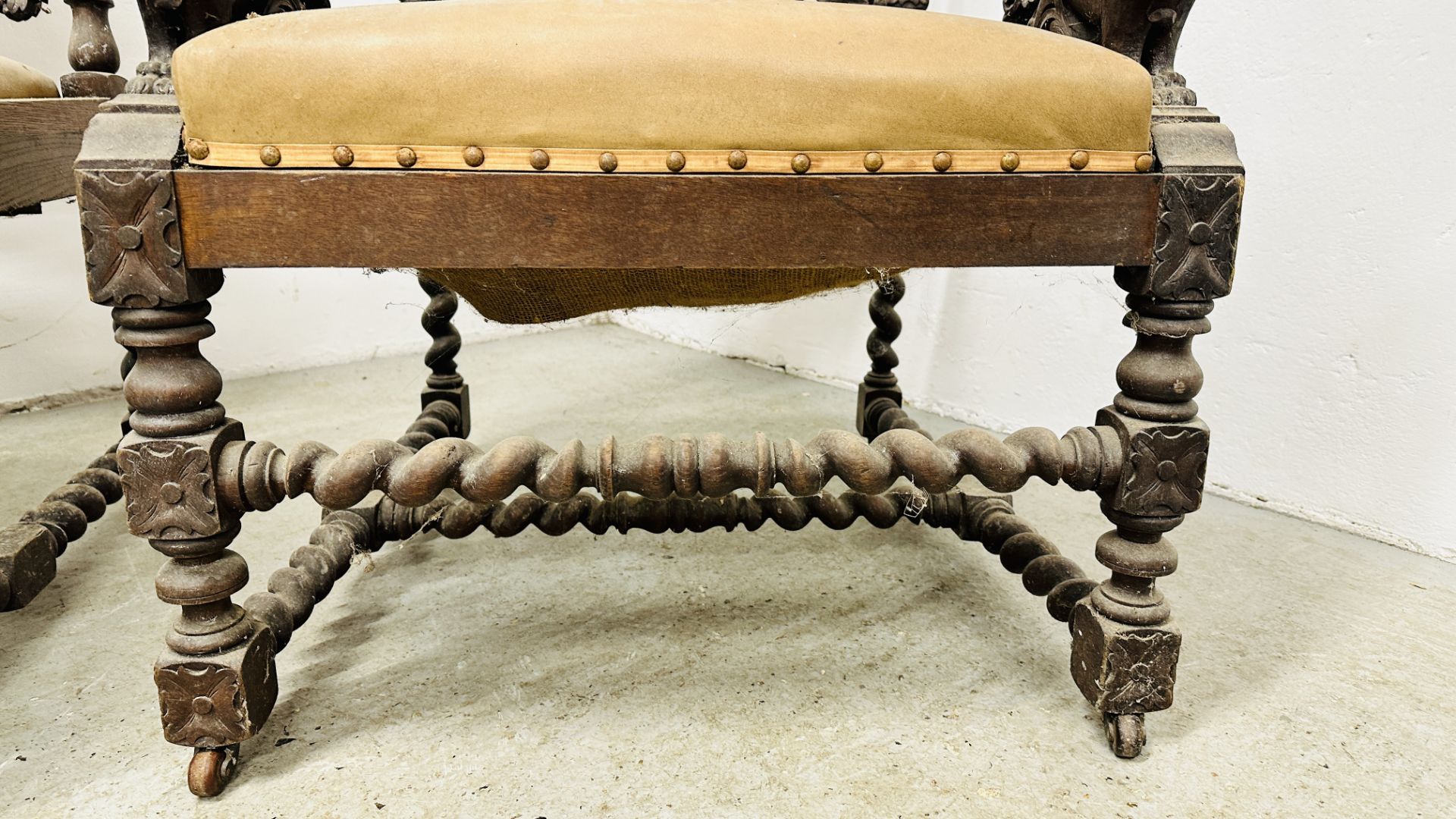 A PAIR OF C1870 HEAVILY CARVED OAK FRAMED OPEN ARM CHAIRS, - Image 8 of 39