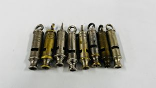 A COLLECTION OF 8 VINTAGE WHISTLES A.R.P WW2 1909-23, ACME CITY'S J.