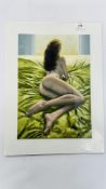 AN ORIGINAL KRYS LEACH SIGNED ARTWORK ENTITLED LEGS AT ELEVEN, OILS ON CANVAS BOARD - W 28.