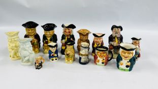 A COLLECTION OF 14 VARIOUS CHARACTER JUGS TO INCLUDE EXAMPLES MARKED WOODS & SONS,