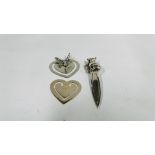 A GROUP OF THREE SILVER BOOKMARKS TO INCLUDE A FAIRY AND CAT EXAMPLES.