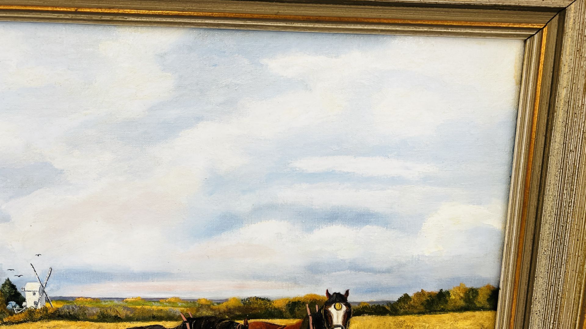 OIL ON CANVAS "AUTUMN PLOUGHING BECCLES ROAD HOTTON" BEARING SIGNATURE JOHN MUNNINGS - 60CM X 40CM. - Image 4 of 9
