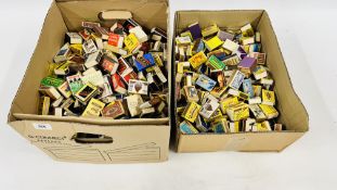 2 X BOXES CONTAINING AN EXTENSIVE COLLECTION OF ASSORTED EMPTY MATCH BOXES TO INCLUDE EXAMPLES