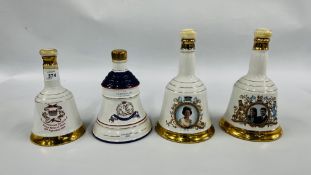 A GROUP OF 4 COMMEMORATIVE WADE WHISKY BELLS TO INCLUDE PRINCE HENRY OF WALES 15TH SEPTEMBER 1984,