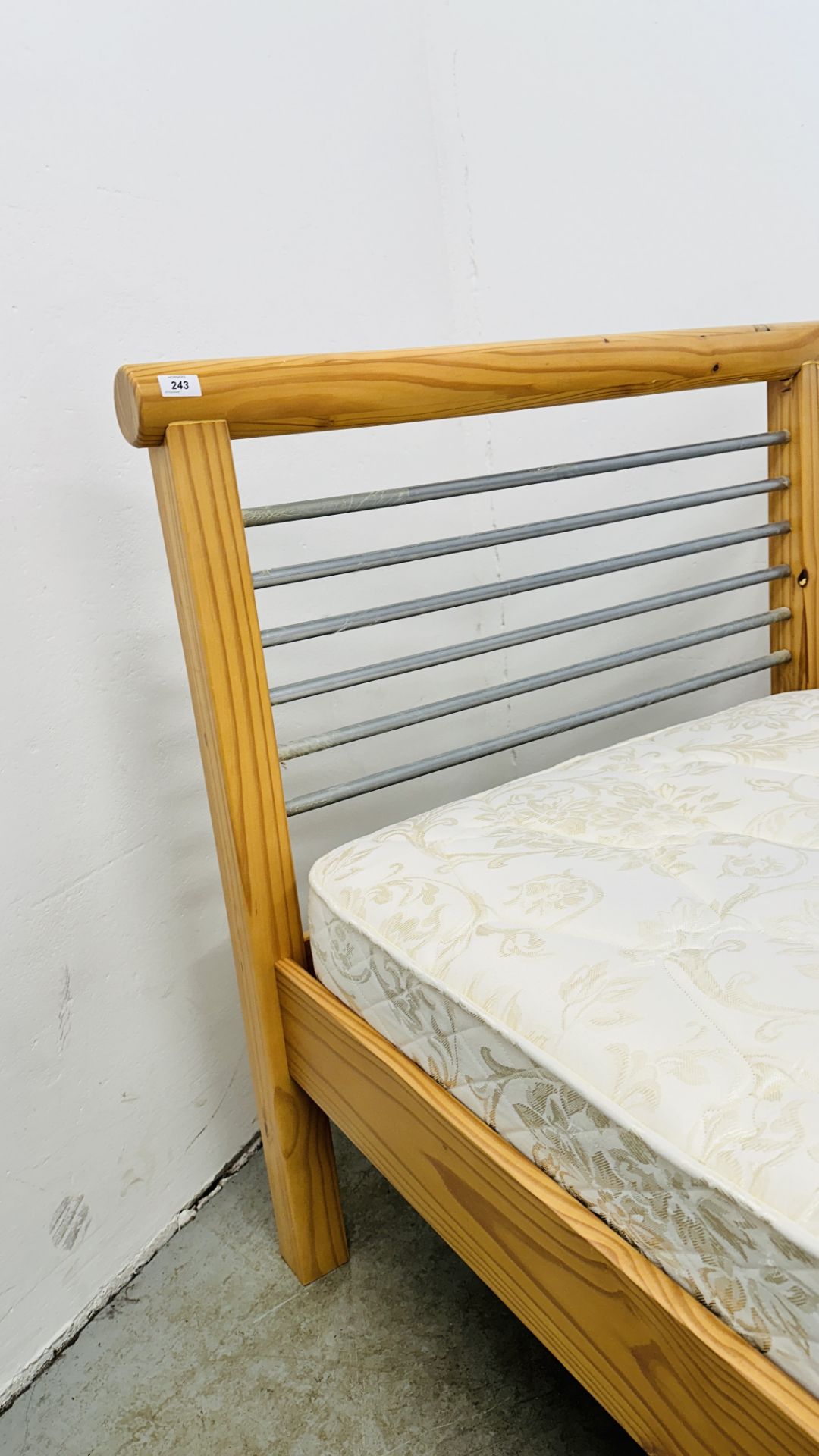 A MODERN PINE FRAMED SINGLE BED WITH STAINLESS STEEL BAR HEADBOARD COMPLETE WITH DORLUX FLEXIFORM - Image 3 of 7