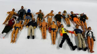 A BOX CONTAINING A GROUP OF 16 ASSORTED ACTION MAN FIGURES IN VARIOUS OUTFITS.