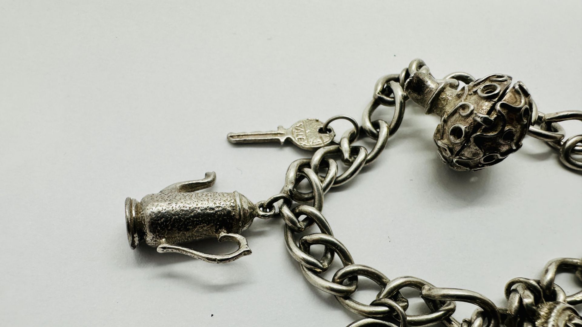 VINTAGE SILVER 925 CHARM BRACELET - 9 CHARMS ATTACHED. - Image 3 of 8