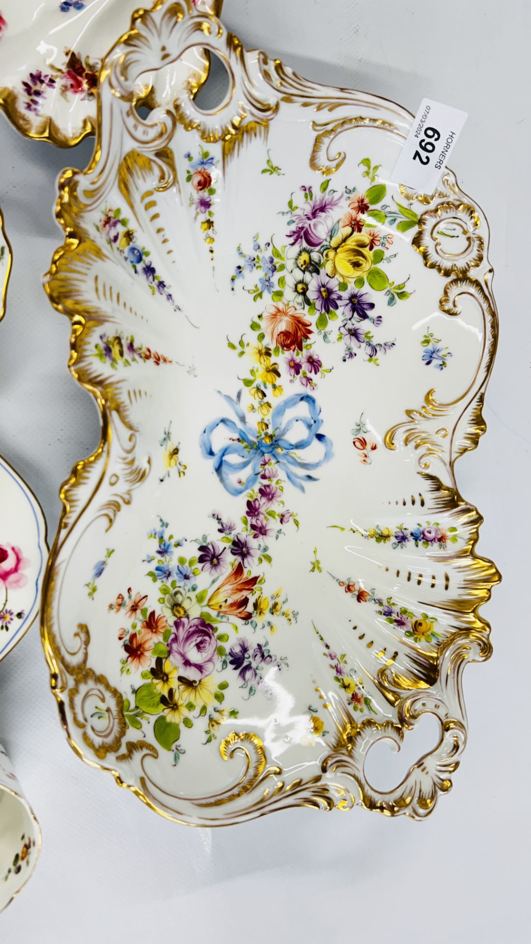 AN ELABORATE PORCELAIN TWO HANDLED DISH MARKED DRESDEN, - Image 7 of 13