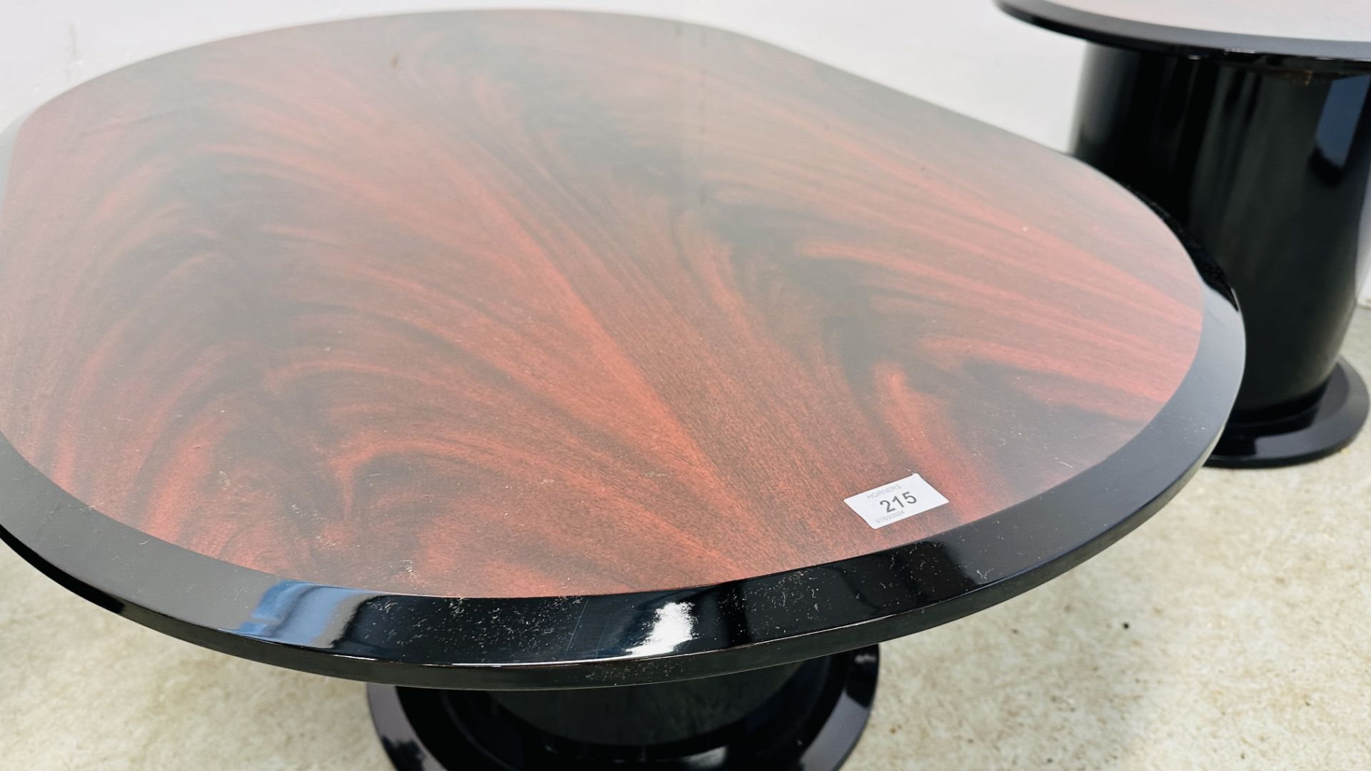 3 MATCHING DESIGN HIGH GLOSS MAHOGANY FINISH COFFEE TABLES INCLUDING A PAIR OF CIRCULAR AND 1 OVAL. - Image 10 of 16
