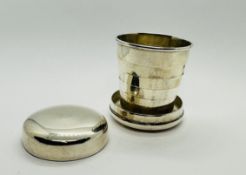 A SILVER CASED TELESCOPIC COLLAPSIBLE SHOT CUP, EDINBURGH ASSAY EAA.