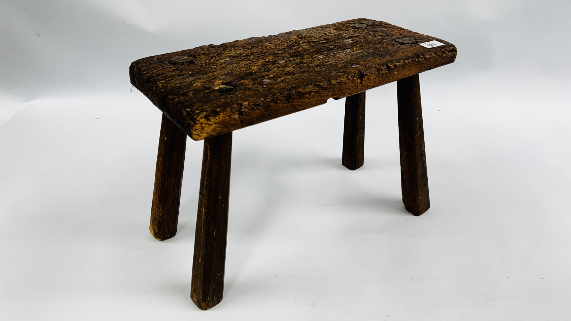 TWO VINTAGE HANDCRAFTED HARDWOOD LOW/MILKING STOOLS (SIGNS OF PREVIOUS WOODWORM). - Image 5 of 8