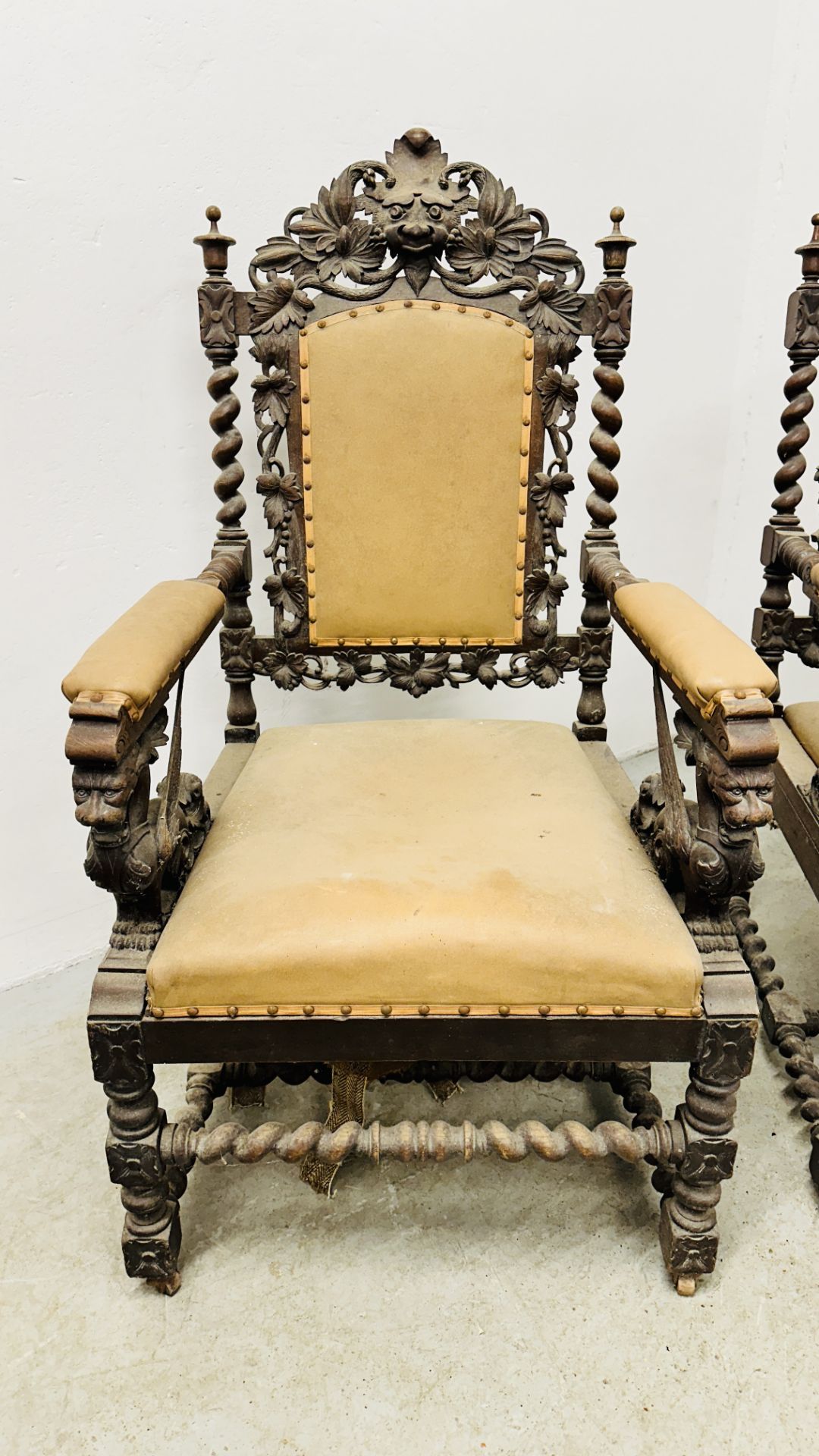 A PAIR OF C1870 HEAVILY CARVED OAK FRAMED OPEN ARM CHAIRS, - Image 19 of 39