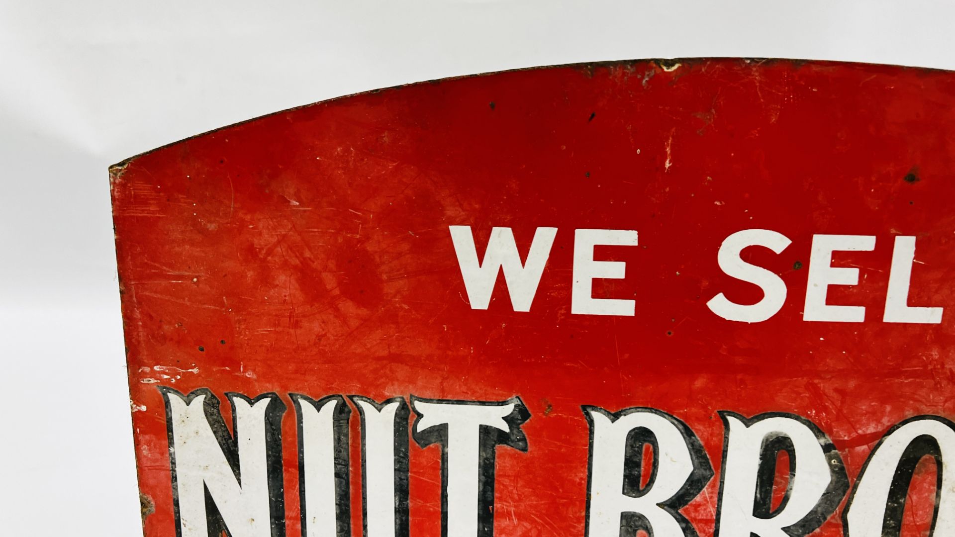 AN ORIGINAL VINTAGE DOUBLE SIDED ENAMEL SIGN "WE SELL NUT BROWN TOBACCO" - W 45 X H 34.5CM. - Image 12 of 14