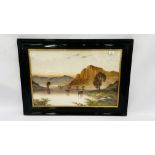 A FRAMED AND MOUNTED OIL ON BOARD DEPICTING HIGHLAND CATTLE IN THE MOUNTAINS BEARING SIGNATURE B.