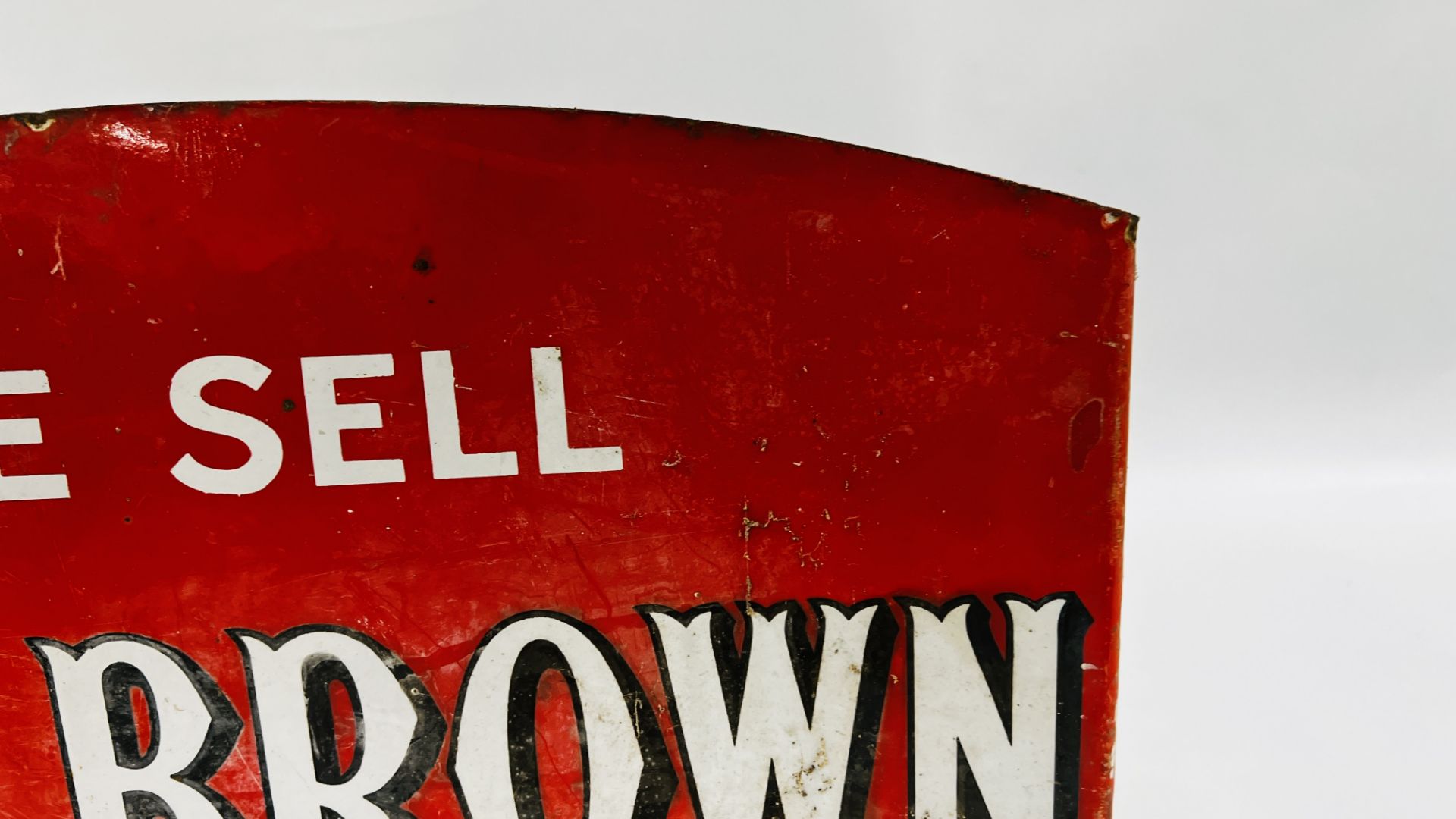 AN ORIGINAL VINTAGE DOUBLE SIDED ENAMEL SIGN "WE SELL NUT BROWN TOBACCO" - W 45 X H 34.5CM. - Image 11 of 14