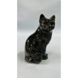 A HANDCRAFTED WINSTANLEY NO.4 SEATED CAT FIGURE - HEIGHT 24CM.