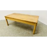 ERCOL RECTANGULAR BEECH & ELM COFFEE TABLE - W 108CM X D 55CM X H 38CM.