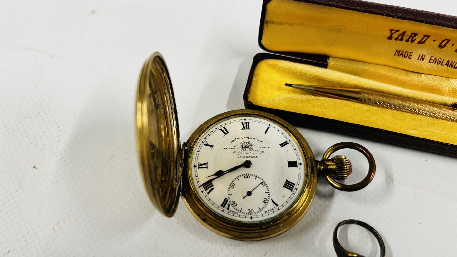A VINTAGE WHITE METAL CASED WATCH WITH ENAMELED DIAL ON BLACK LEATHER STRAP, - Image 6 of 7