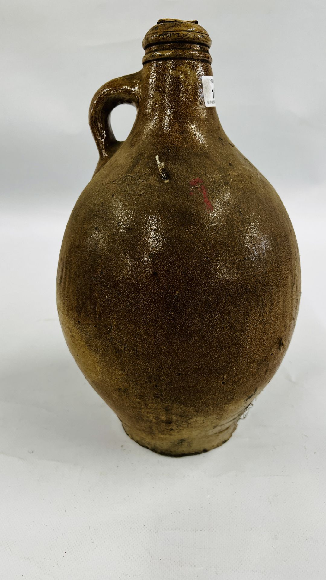 AN ANTIQUE STONEWARE C18th JUG "2" WITH ORIGINAL CORK STOPPER, H 35CM. - Image 4 of 6