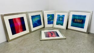 6 MODERN ABSTRACT ART PRINTS 4 X W 54CM X H 54CM, 2 X W 36CM X H 52CM.