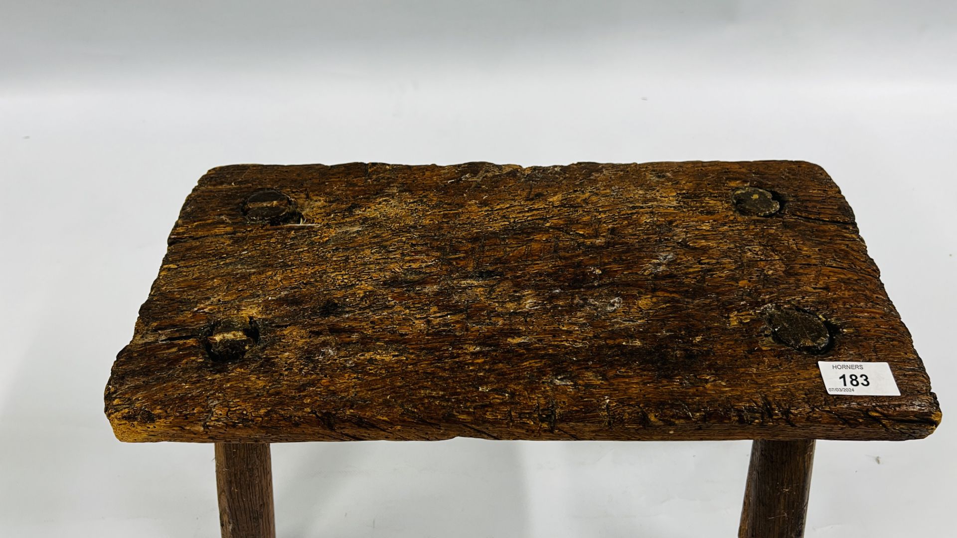 TWO VINTAGE HANDCRAFTED HARDWOOD LOW/MILKING STOOLS (SIGNS OF PREVIOUS WOODWORM). - Image 6 of 8