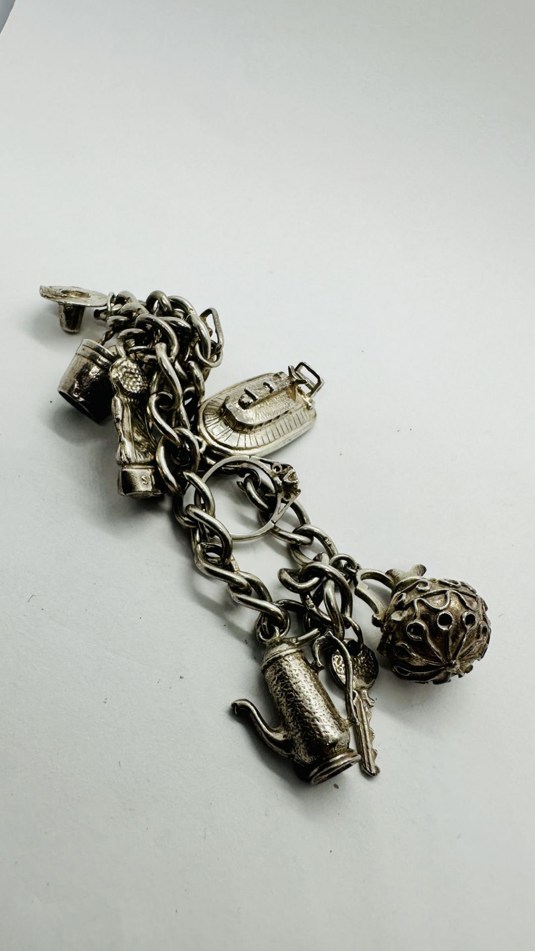 VINTAGE SILVER 925 CHARM BRACELET - 9 CHARMS ATTACHED. - Image 7 of 8