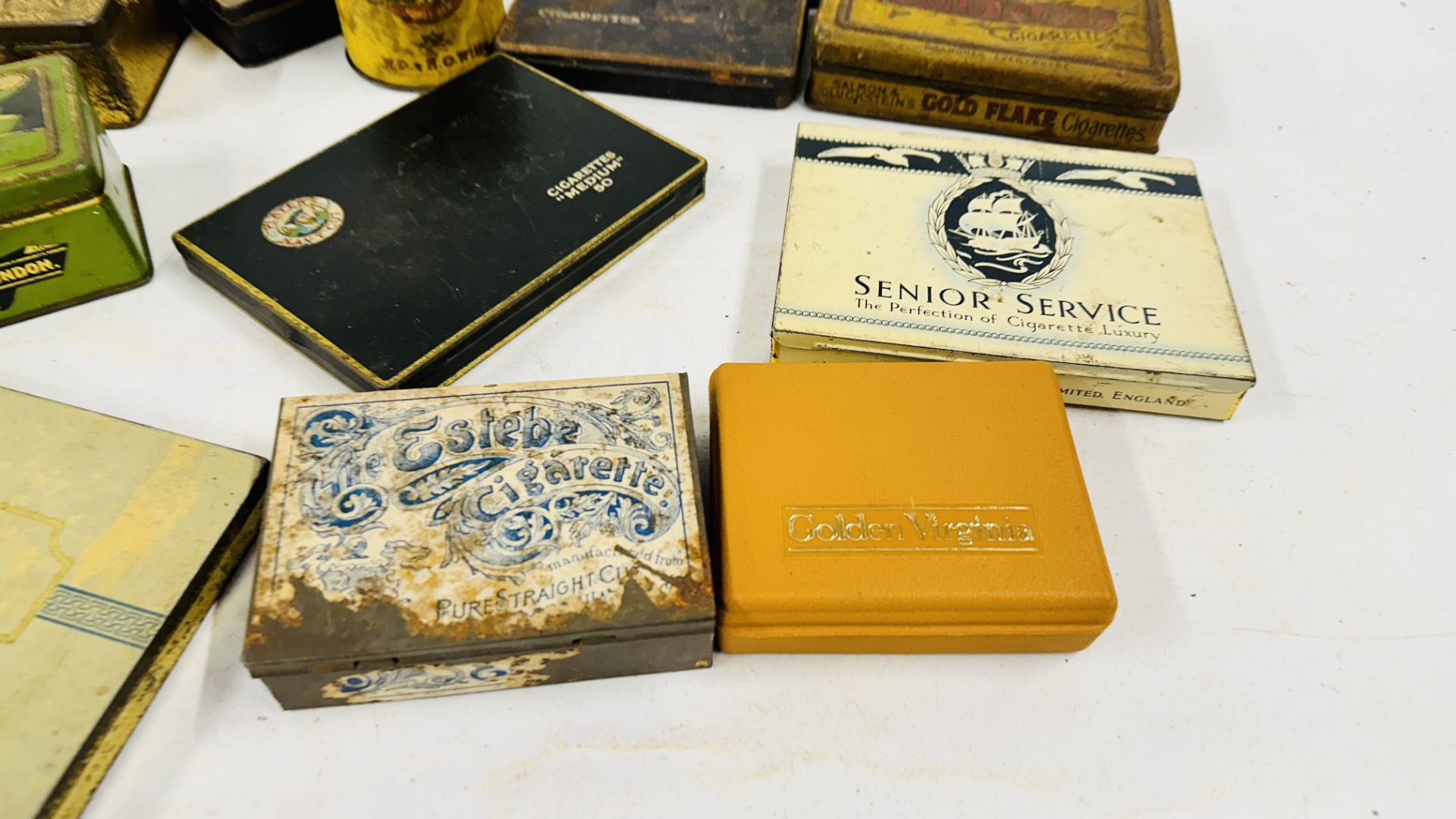 A BOX CONTAINING A COLLECTION OF ASSORTED VINTAGE CIGARETTE TINS TO INCLUDE EXAMPLES MARKED - Image 2 of 9