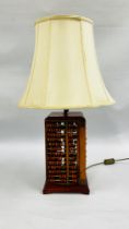 A NOVELTY CONVERTED LAMP FROM 4 ABACUS BOARDS WITH SHADE - WIRE REMOVED - SOLD AS SEEN.