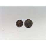 COINS: GB MAUNDY PENNY 1870 AND TWO PENCE 1838.