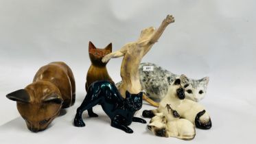 A GROUP OF 7 CAT FIGURES TO INCLUDE ROYAL DOULTON KITTENS AND CAT, STAFFORDSHIRE PRAYING CAT,