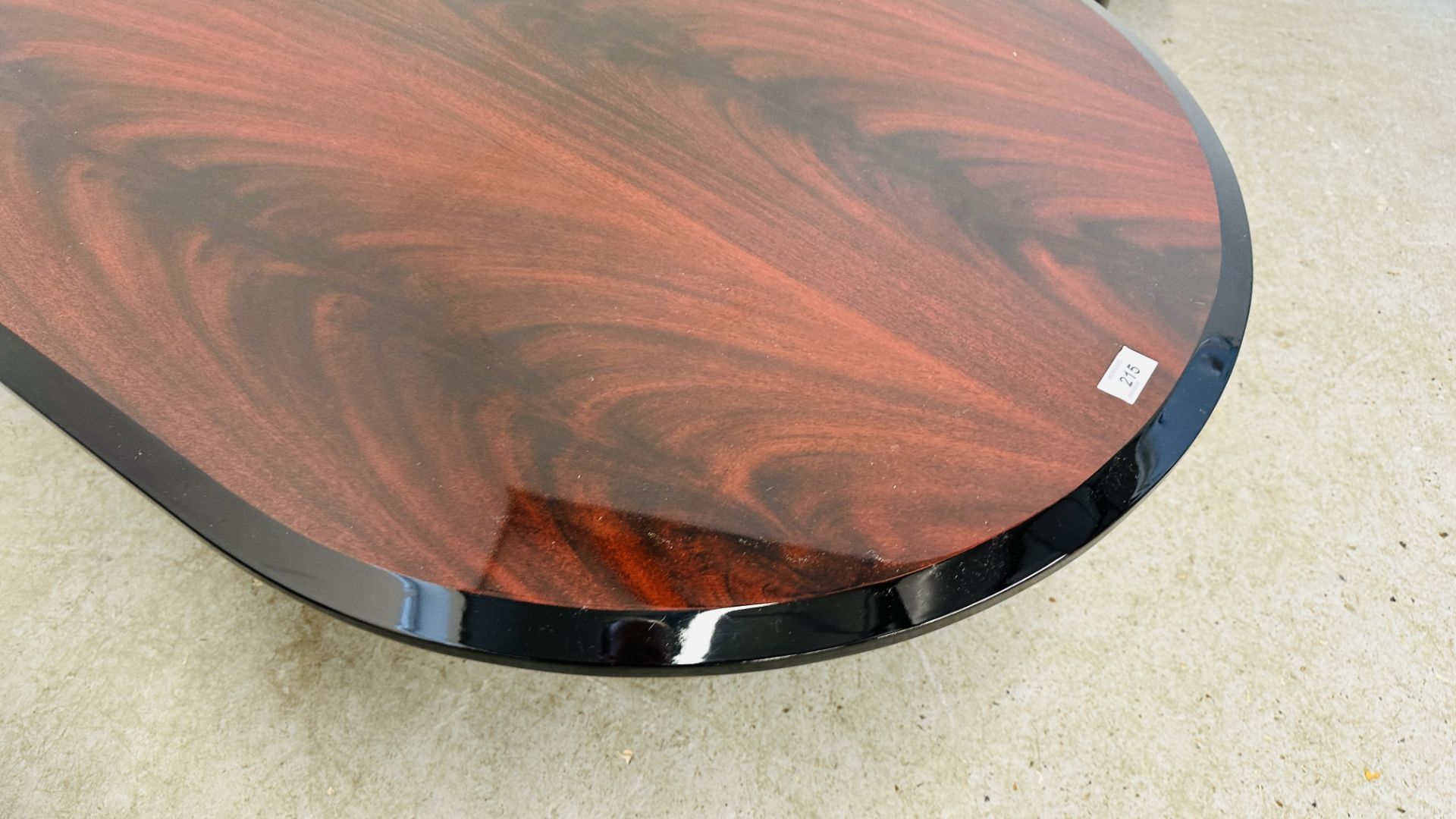 3 MATCHING DESIGN HIGH GLOSS MAHOGANY FINISH COFFEE TABLES INCLUDING A PAIR OF CIRCULAR AND 1 OVAL. - Image 7 of 16
