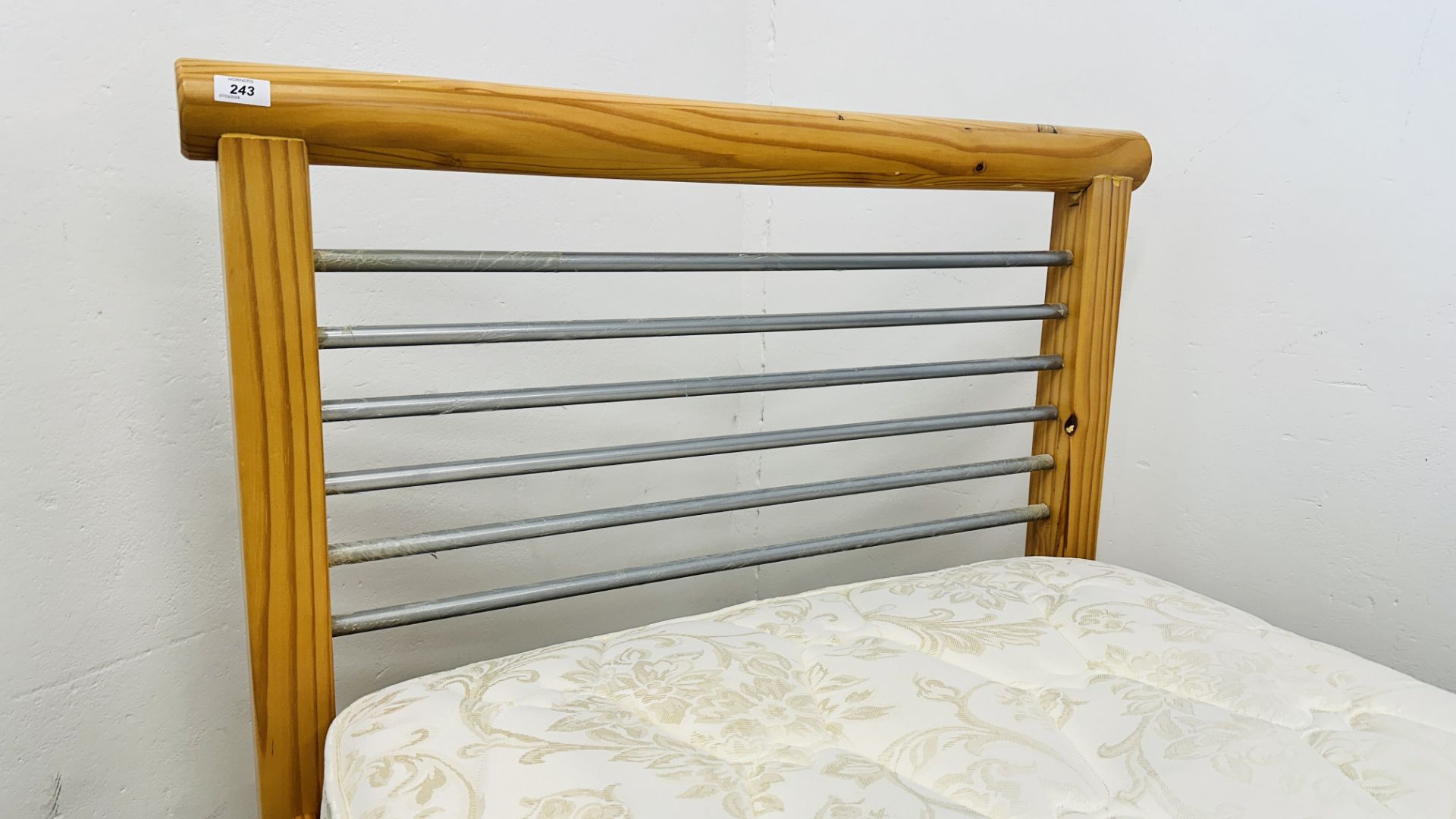 A MODERN PINE FRAMED SINGLE BED WITH STAINLESS STEEL BAR HEADBOARD COMPLETE WITH DORLUX FLEXIFORM - Image 2 of 7