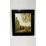 A RUSSIAN PICTURE MADE FROM NATURAL STONE - 15CM W X 17.5CM H.