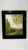 A RUSSIAN PICTURE MADE FROM NATURAL STONE - 15CM W X 17.5CM H.