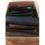 STAMPS: BOX WITH 9 USED COVER ALBUMS INCLUDING ROYAL MAIL (4) ETC.