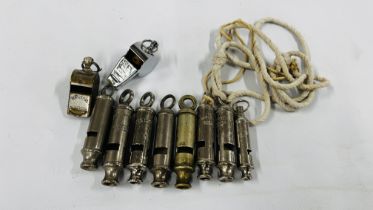 10 VINTAGE WHISTLES, TO INCLUDE ONE MARKED PATENT, THE ACME CITY, THE ACME GUIDE.