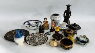 A GROUP OF STUDIO AND ART POTTERY PIECES TO INCLUDE SCULPTURES AND VASES ETC.